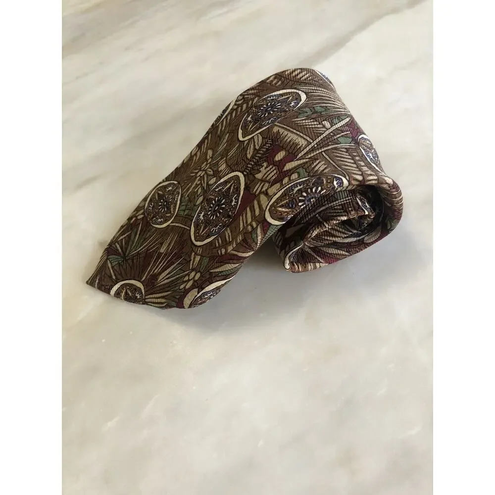 Robert Talbott Best of Class Men's Silk Tie Brown Tan Southwestern Tribal Tropic
